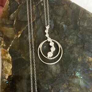 Sterling Silver 925 DL CZ Cubic Zirconia Journey Pendant Necklace 20" Chain